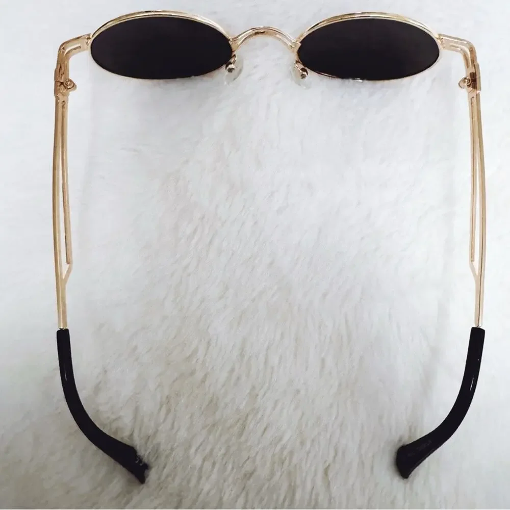 Brandon Black with Gold Rim Round Sunglasses